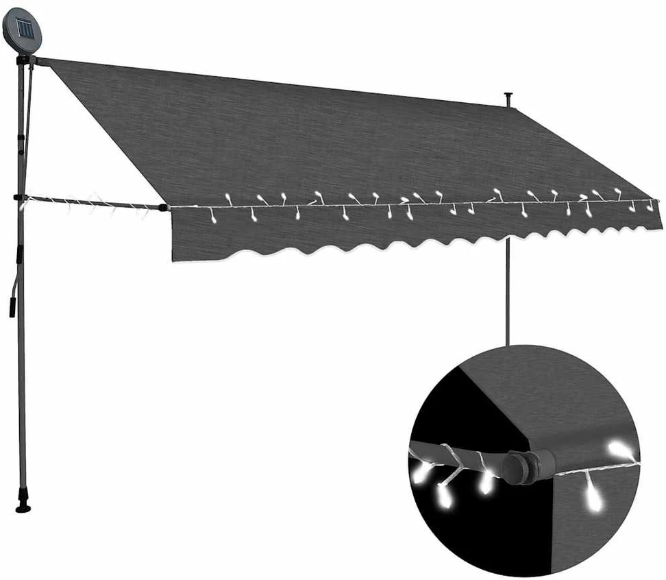 Rankiniu būdu ištraukiama markizė su LED, antracito, 400cm