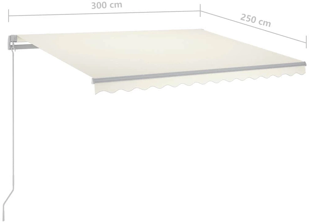 Rankiniu būdu ištraukiama markizė su LED, kreminė, 300x250cm