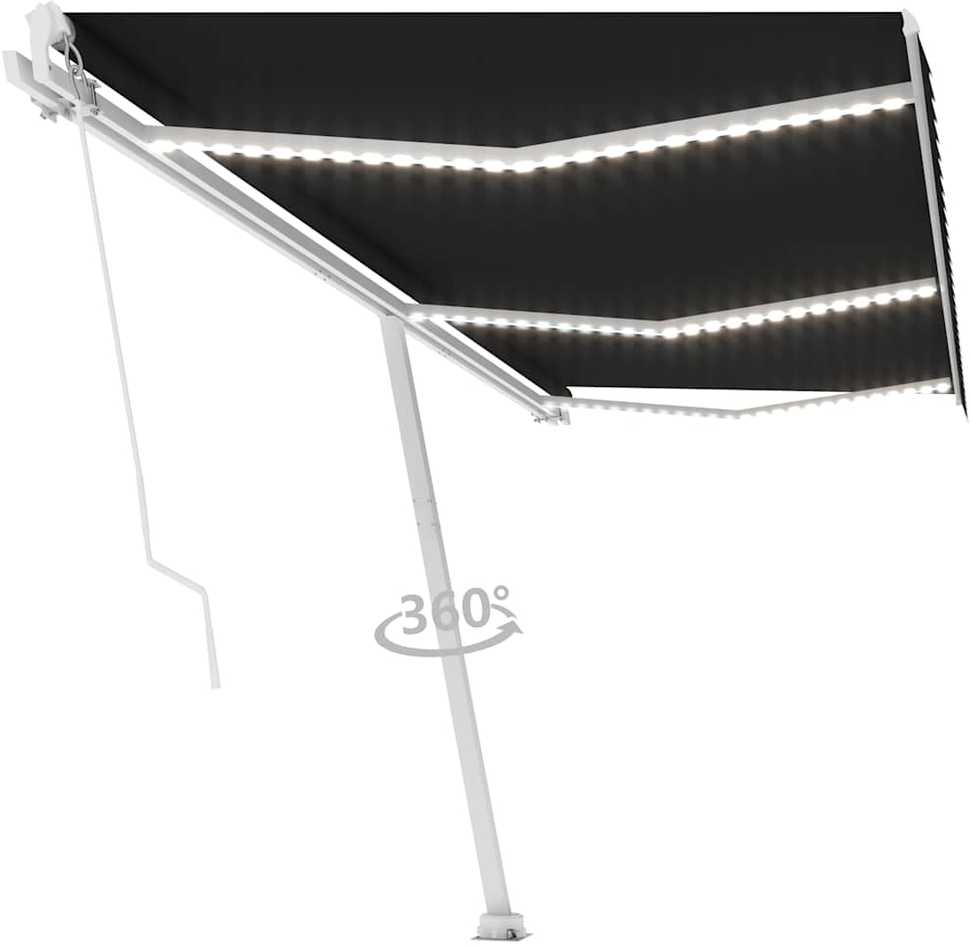 Rankiniu būdu ištraukiama markizė su LED, antracito, 600x300cm