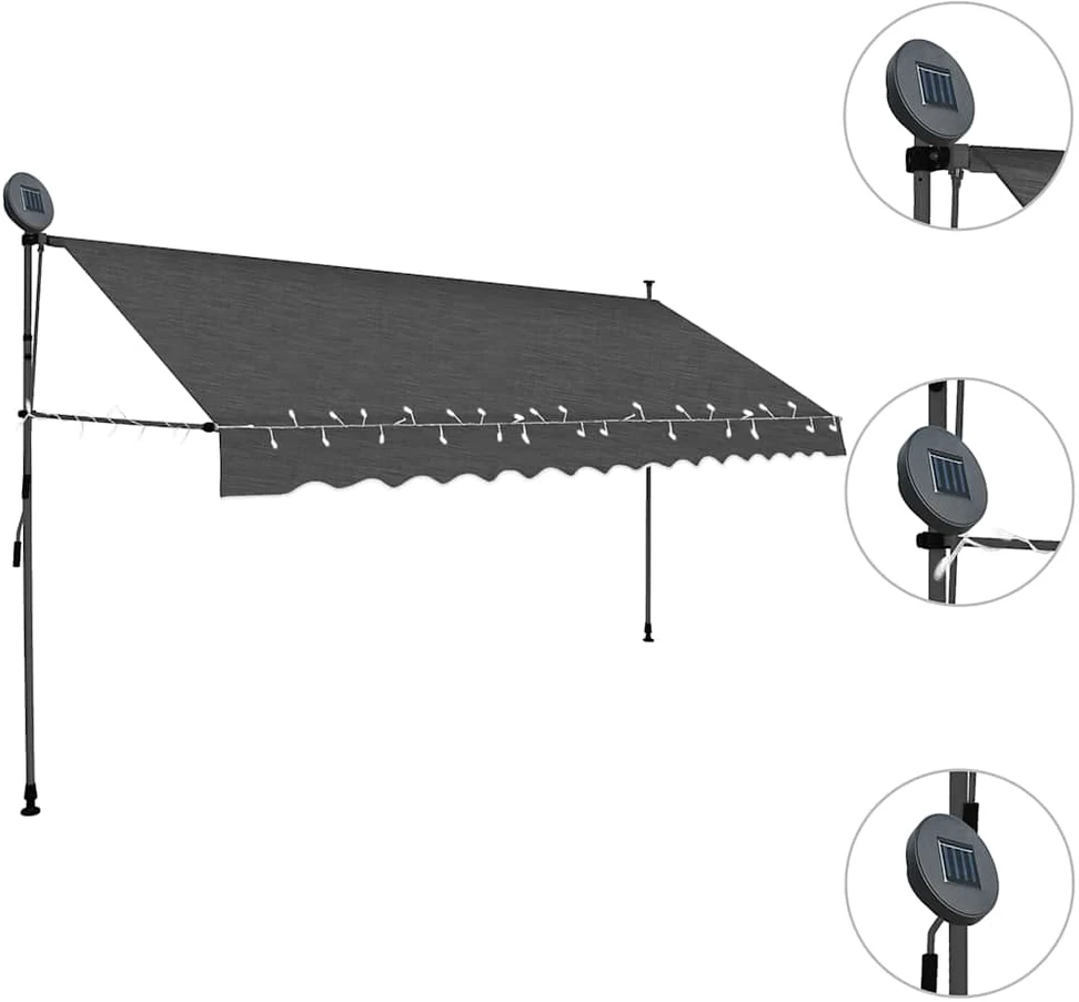 Rankiniu būdu ištraukiama markizė su LED, antracito, 350cm