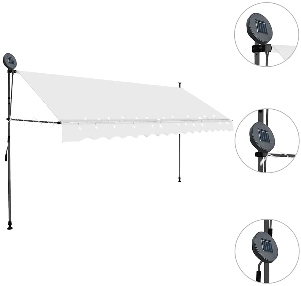 Rankiniu būdu ištraukiama markizė su LED, kreminė, 400cm