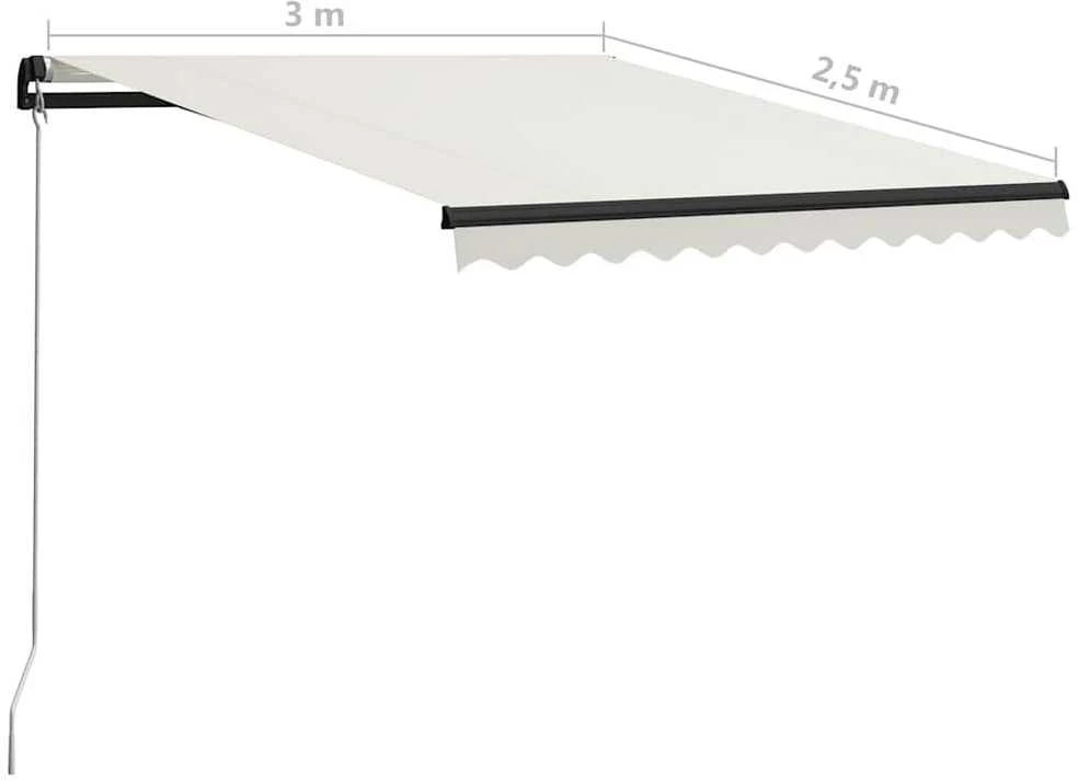 Rankiniu būdu ištraukiama markizė su LED, kreminė, 300x250cm
