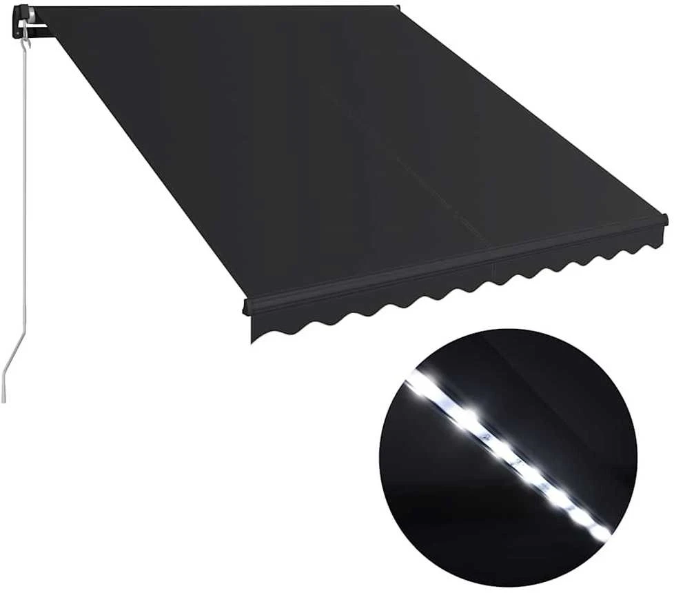 Rankiniu būdu ištraukiama markizė su LED, antracitas, 300x250cm
