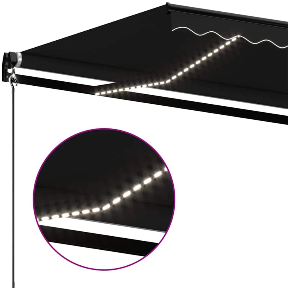 Rankiniu būdu ištraukiama markizė su LED, antracito, 400x350cm
