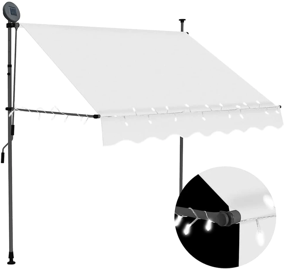 Rankiniu būdu ištraukiama markizė su LED, kreminė, 150cm