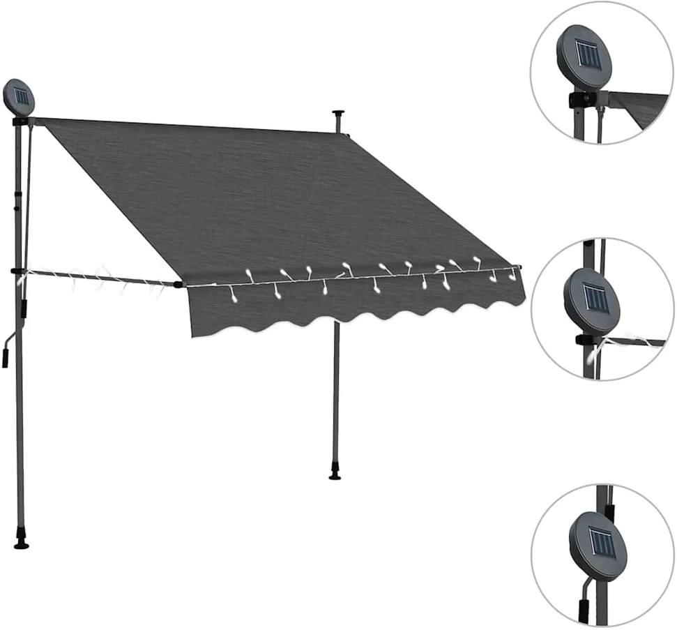 Rankiniu būdu ištraukiama markizė su LED, antracito, 150cm