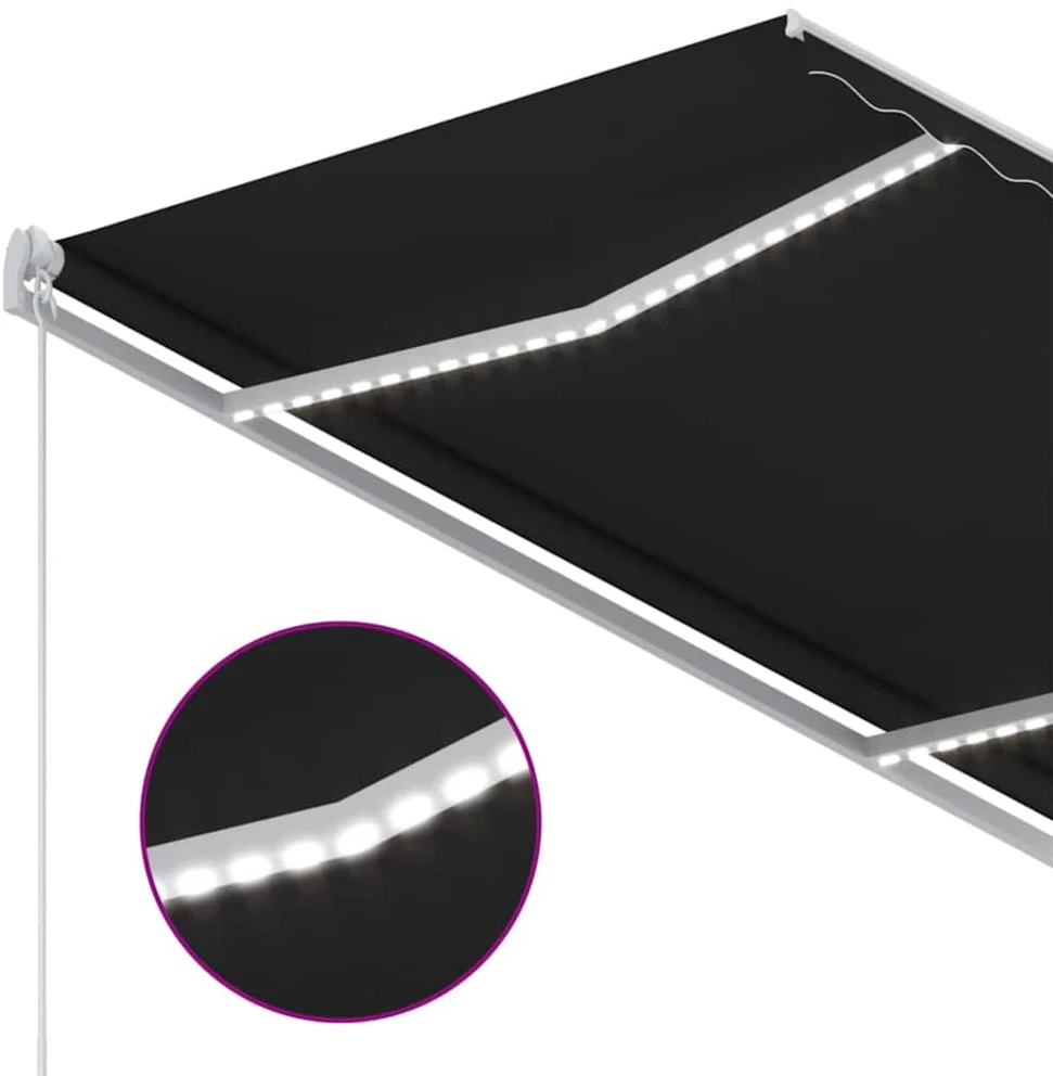 Rankiniu būdu ištraukiama markizė su LED, antracito, 350x250cm