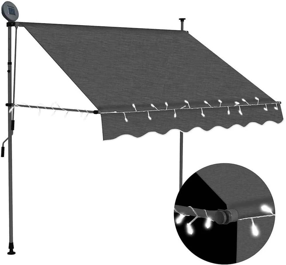 Rankiniu būdu ištraukiama markizė su LED, antracito, 150cm