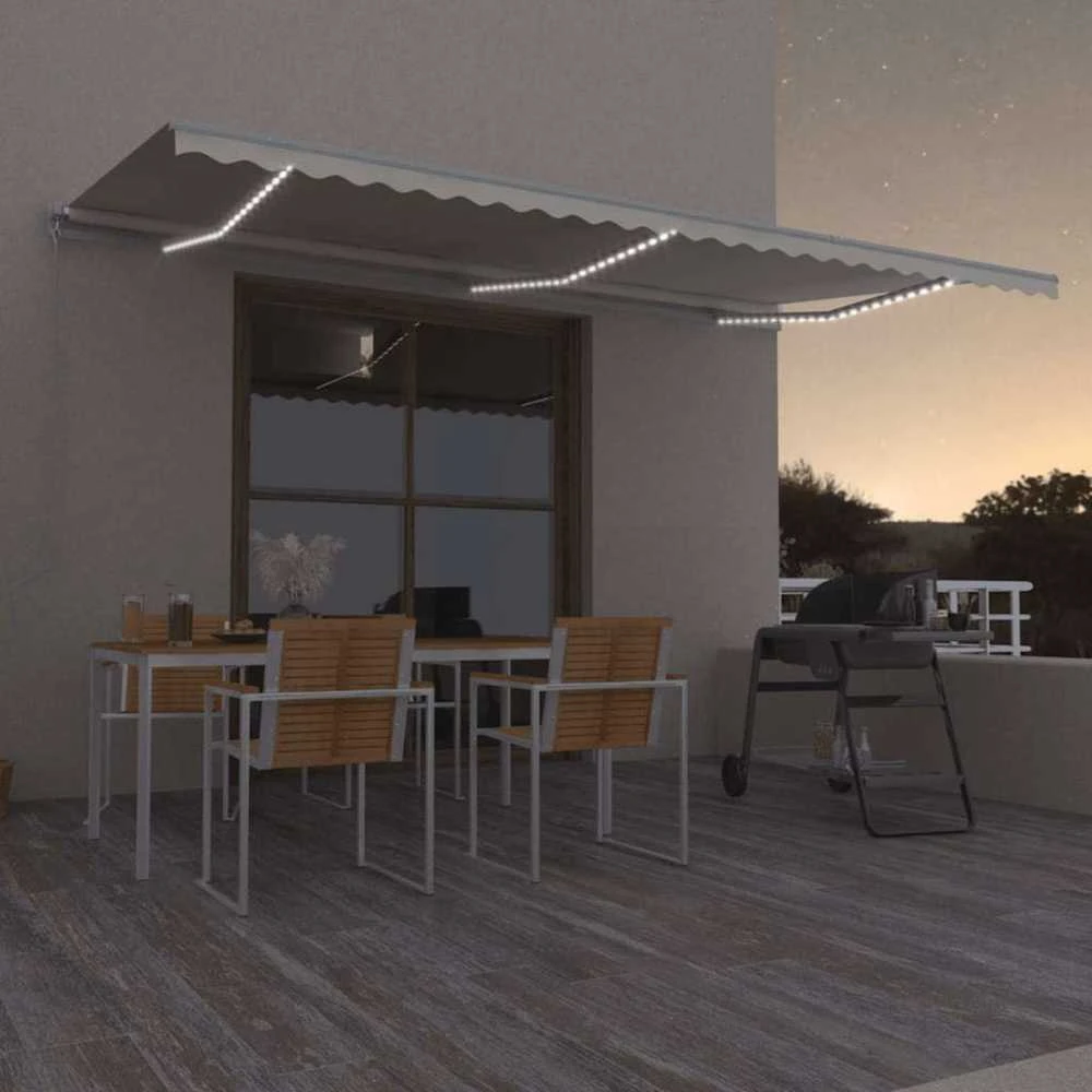 Rankiniu būdu ištraukiama markizė su LED, kreminė, 600x300cm