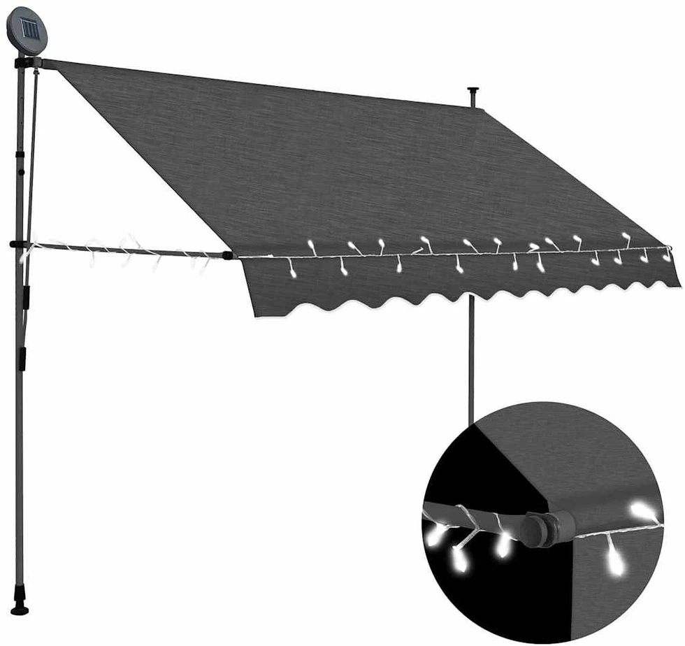 Rankiniu būdu ištraukiama markizė su LED, antracito, 300cm