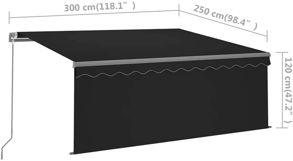 Rankiniu būdu ištraukiama markizė su uždanga, antracito, 3x2,5m