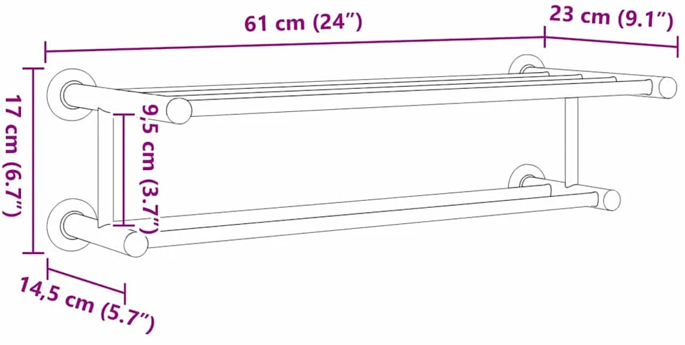 Rankšluosčių stovas Juoda 61 x 23 x 17 cm Nerūdijantis plienas
