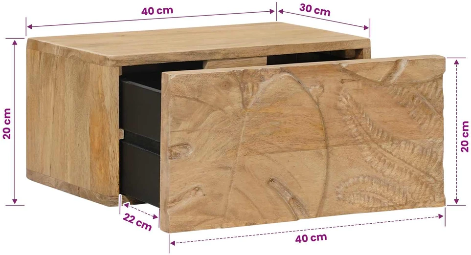 Rankų darbo naktinė spintelė Teak medžio rudas 40 x 30 x 20 cm