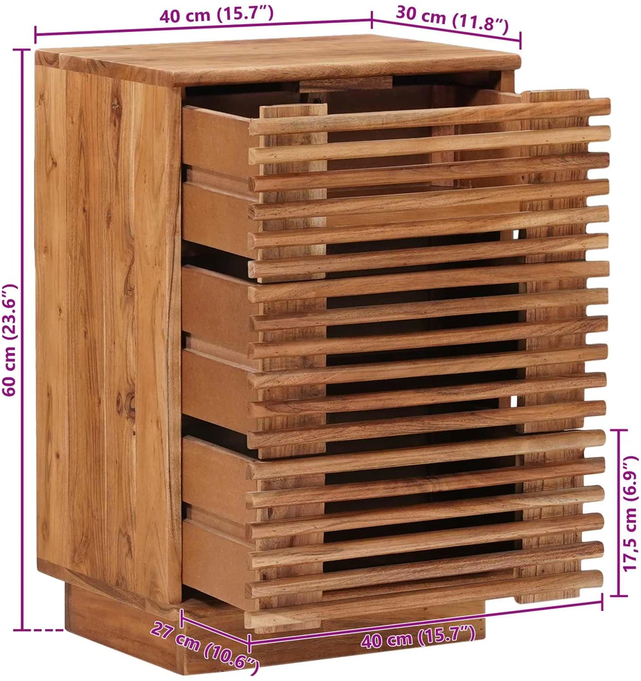 Rankų darbo naktinė spintelė Teak medžio rudas 40 x 30 x 60 cm