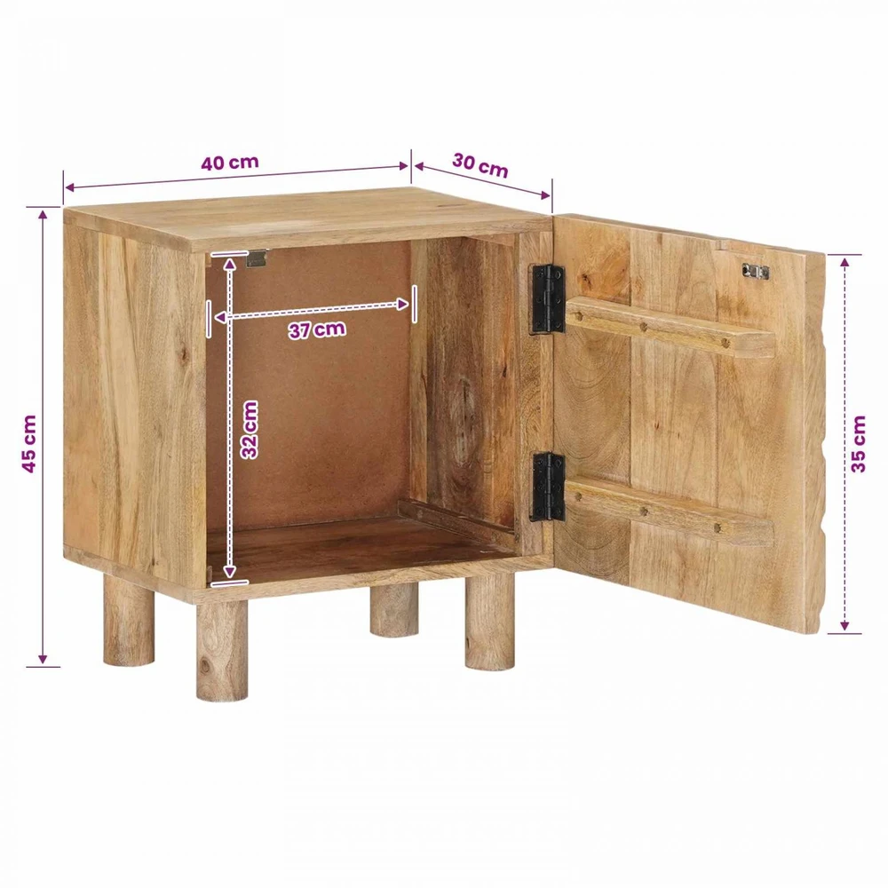 Rankų darbo naktinė spintelė Teak medžio rudas 40 x 30 x 45 cm