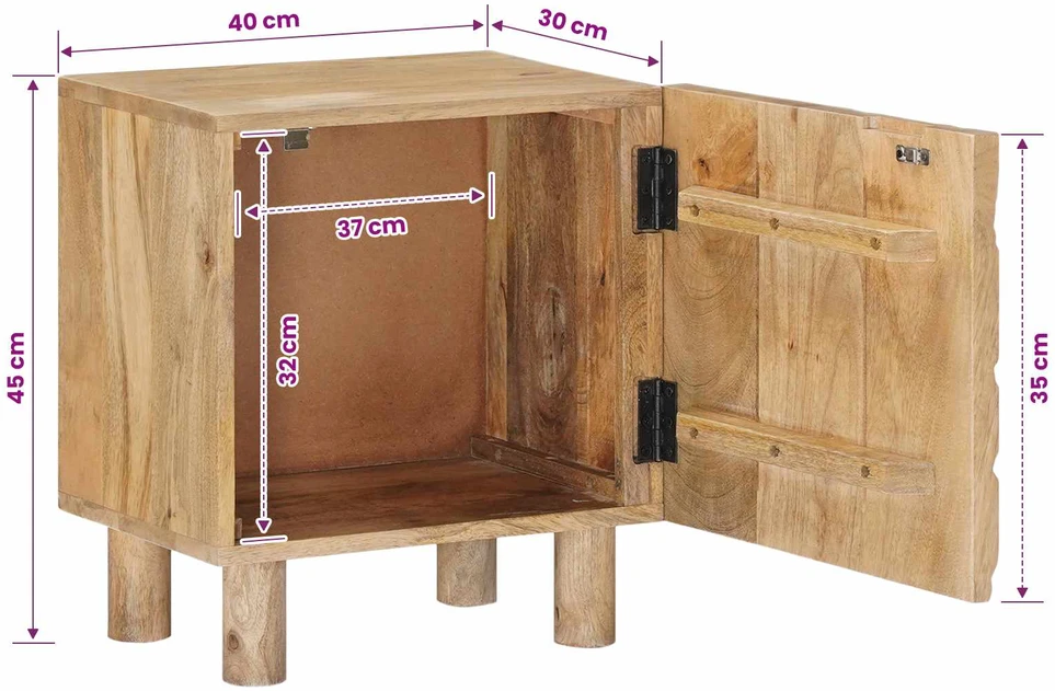 Rankų darbo naktinė spintelė Teak medžio rudas 40 x 30 x 45 cm