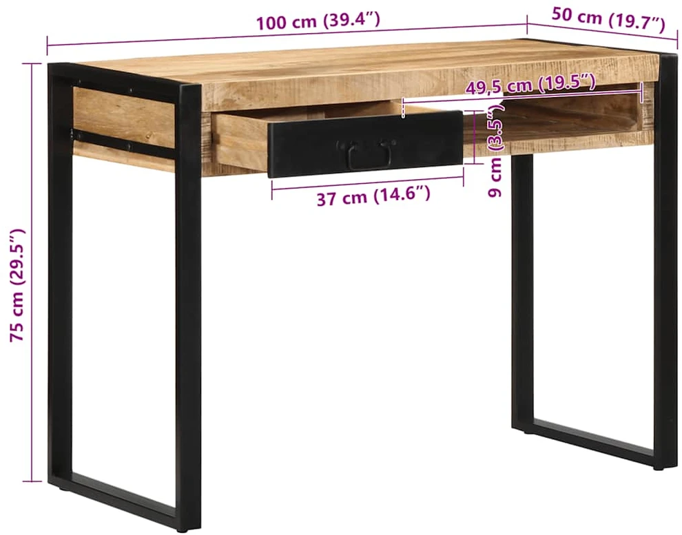 Rašomasis stalas 100x50x75 cm Masyvus neapdorotas medis Mango