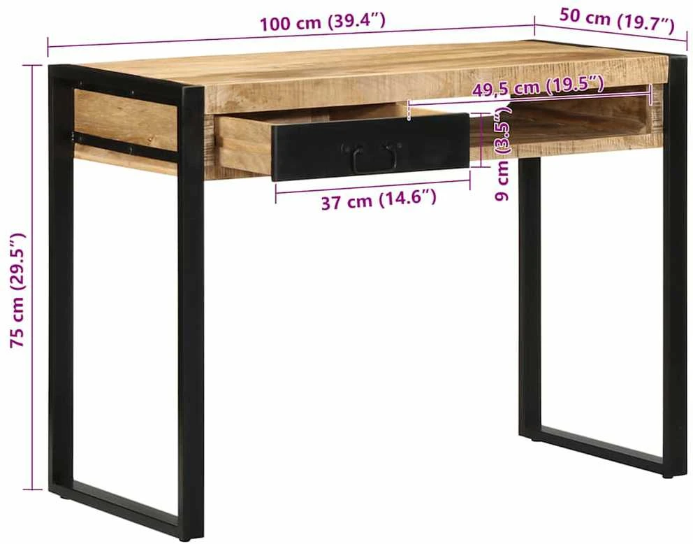 Rašomasis stalas 100x50x75 cm Masyvus neapdorotas medis Mango