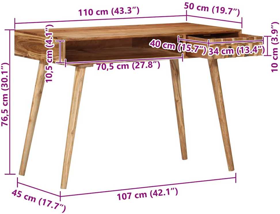 Rašomasis stalas, 110x50x76 cm, akacijos medienos masyvas