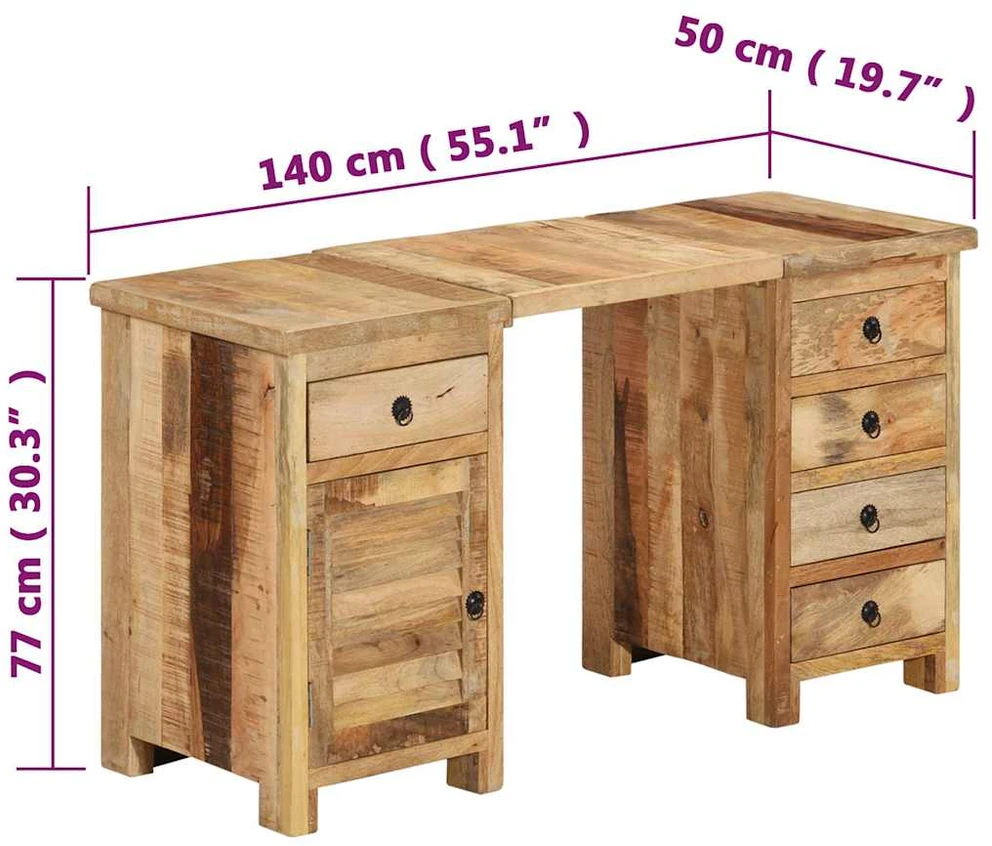 Rašomasis stalas, 140x50x77cm, mango medienos masyvas