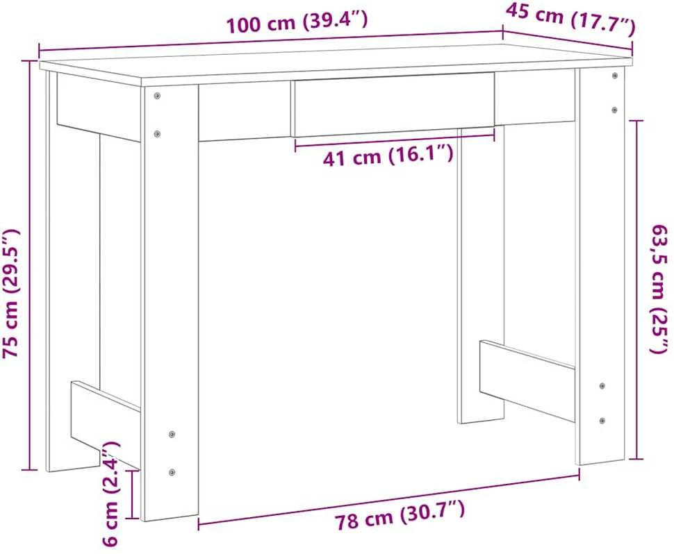 Rašomasis stalas, artisano, 100x45x75cm, apdirbta mediena
