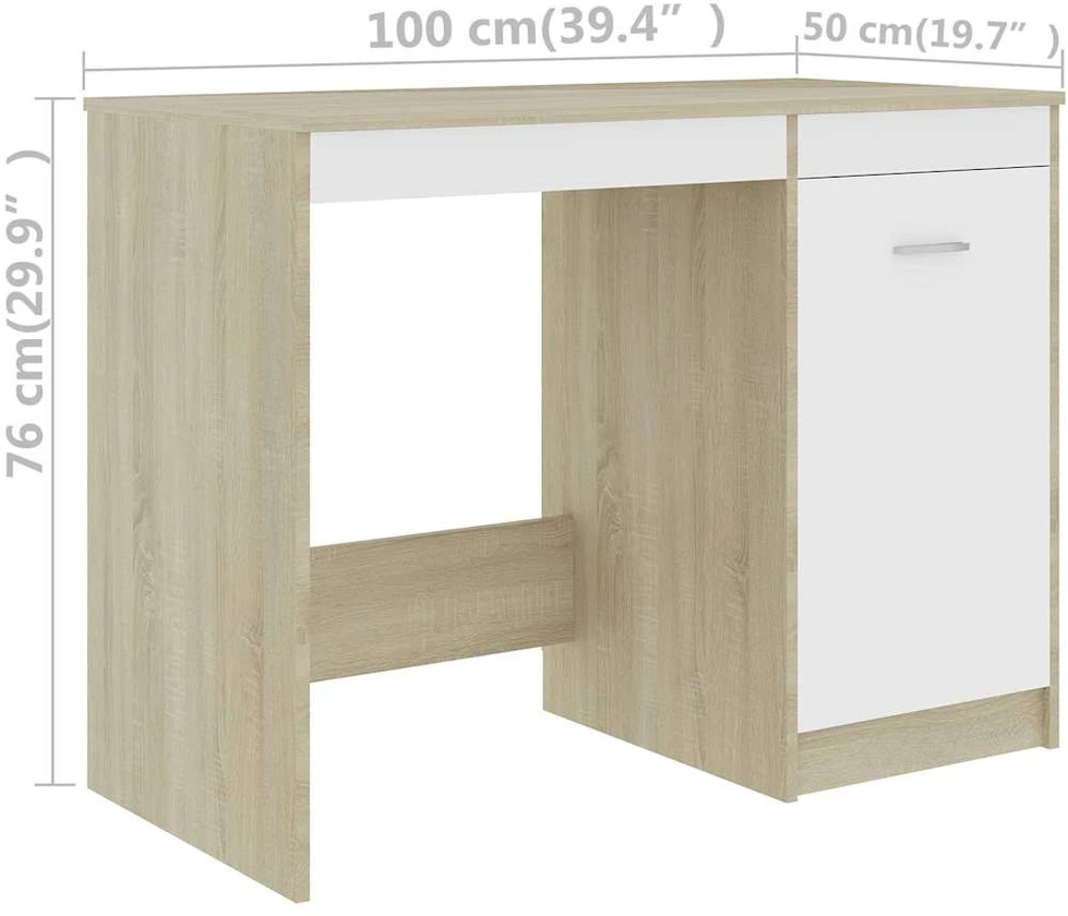 Rašomasis stalas, baltos ir ąžuolo spalvos, 100x50x76cm, MDP