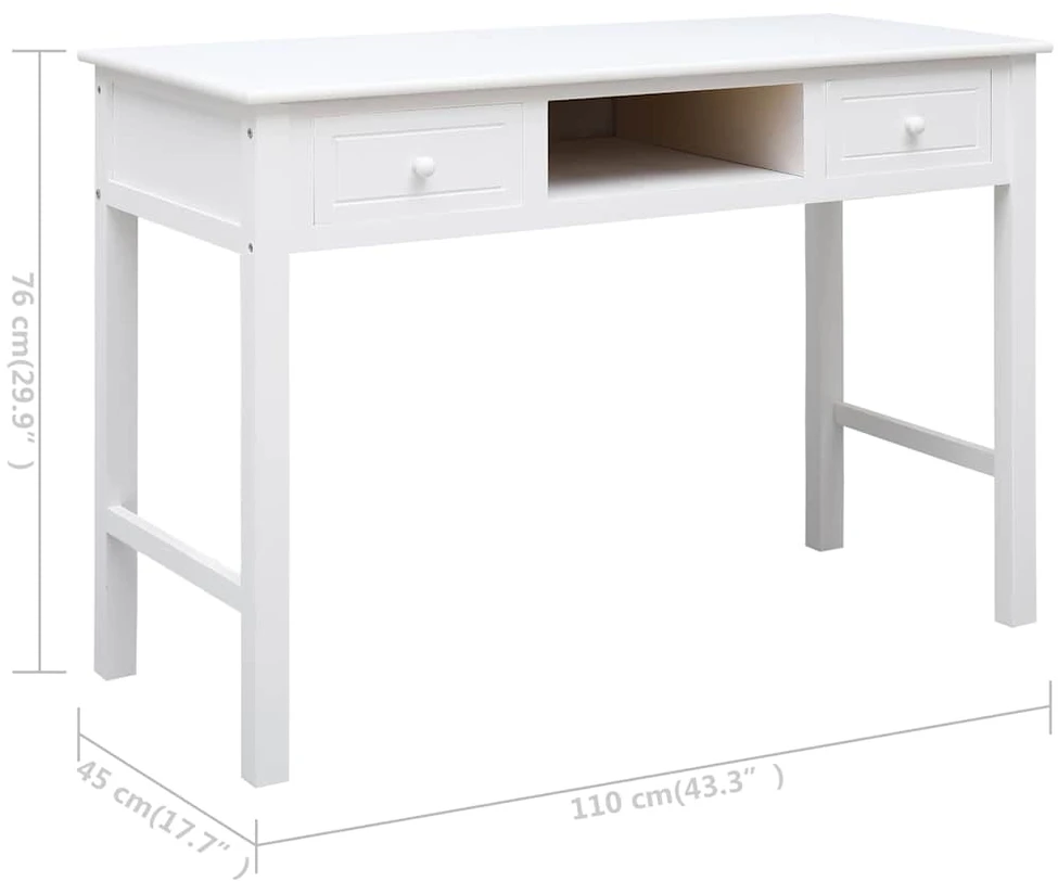 Rašomasis stalas, baltos spalvos, 110x45x76 cm, mediena