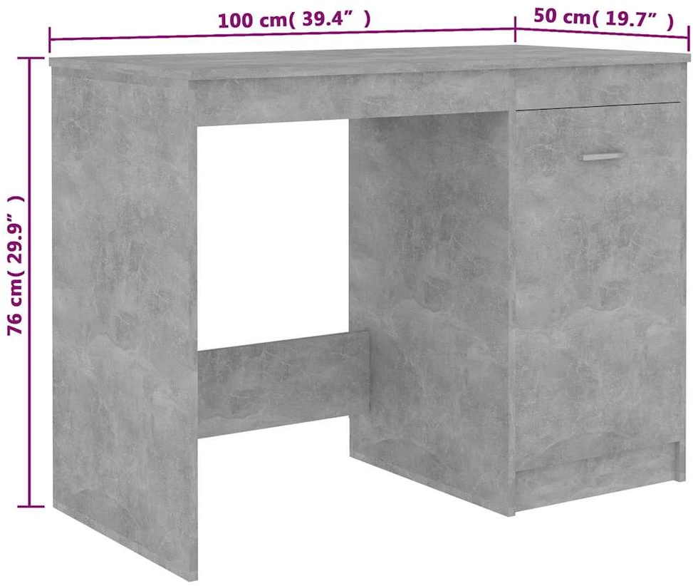Rašomasis stalas, betono pilkas, 100x50x76cm, apdirbta mediena
