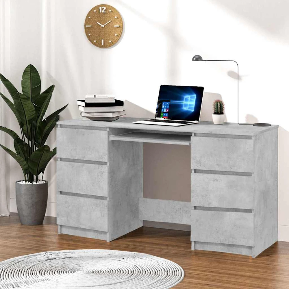 Rašomasis stalas, betono pilkas, 140x50x77cm, apdirbta mediena
