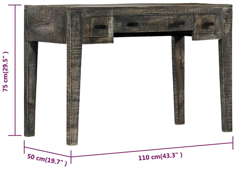 Rašomasis stalas, juodos sp., 110x50x75 cm, mango med. masyvas
