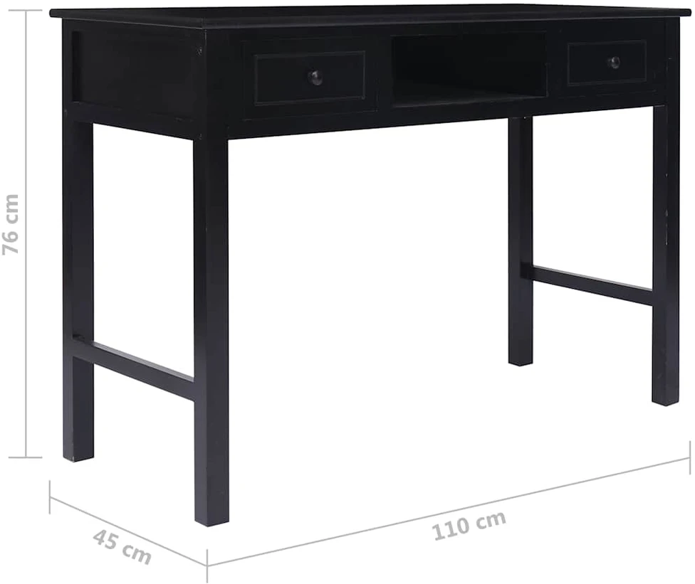 Rašomasis stalas, juodos spalvos, 110x45x76 cm, mediena