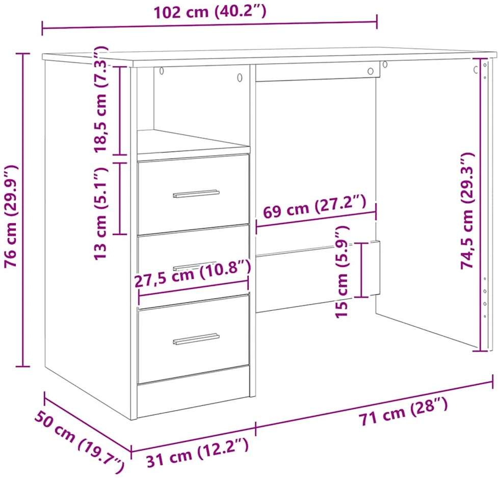 Rašomasis stalas sendintos medienos 102x50x76 cm apdirbta mediena