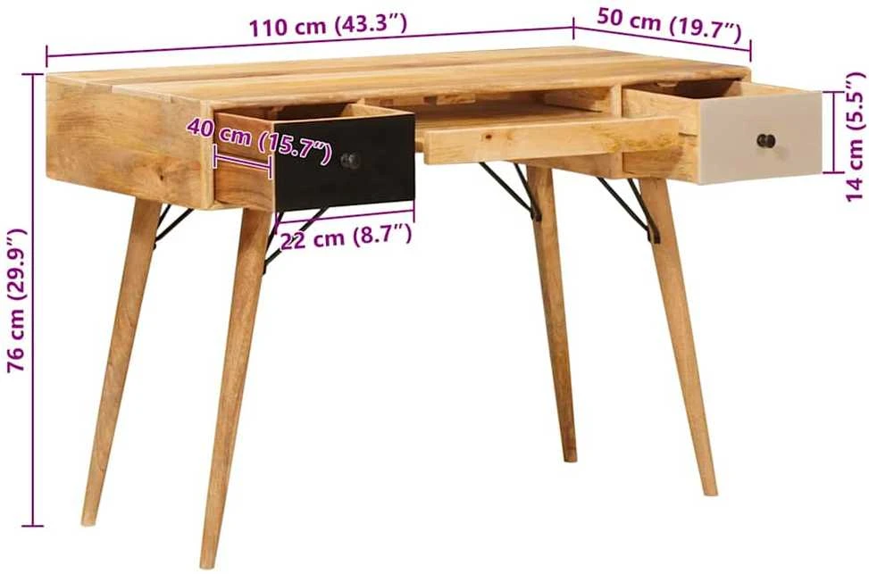 Rašomasis stalas Ruda 110 x 55 x 76 cm Kietas mango medis