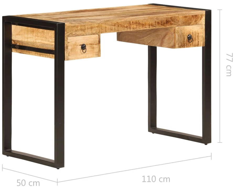 Rašomasis stalas su 2 stalčiais, 110x50x77cm, mango med. mas.