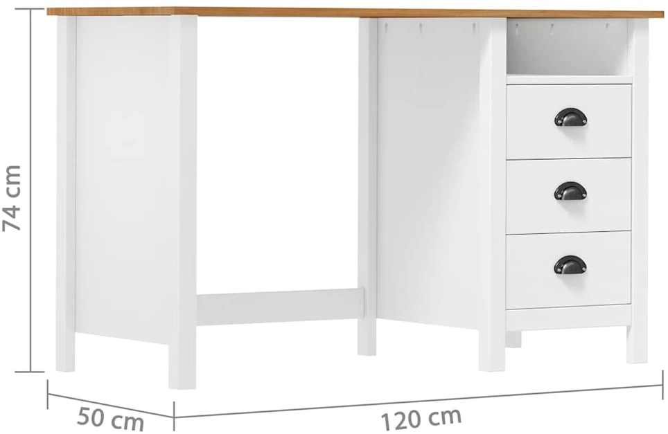 Rašomasis stalas su 3 stalčiais Hill, 120x50x74cm, pušis