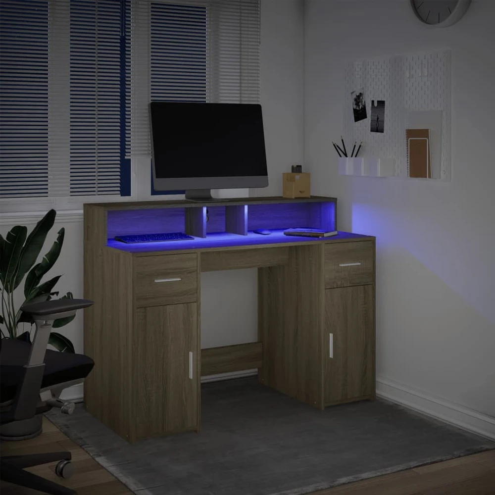 Rašomasis stalas su LED apšvietimu, ąžuolo, 97x45x90cm, mediena
