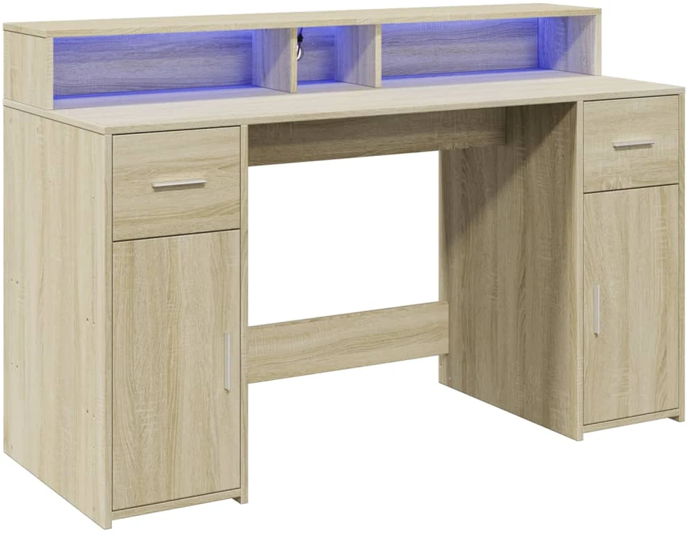 Rašomasis stalas su LED apšvietimu, ąžuolo, 140x55x91cm