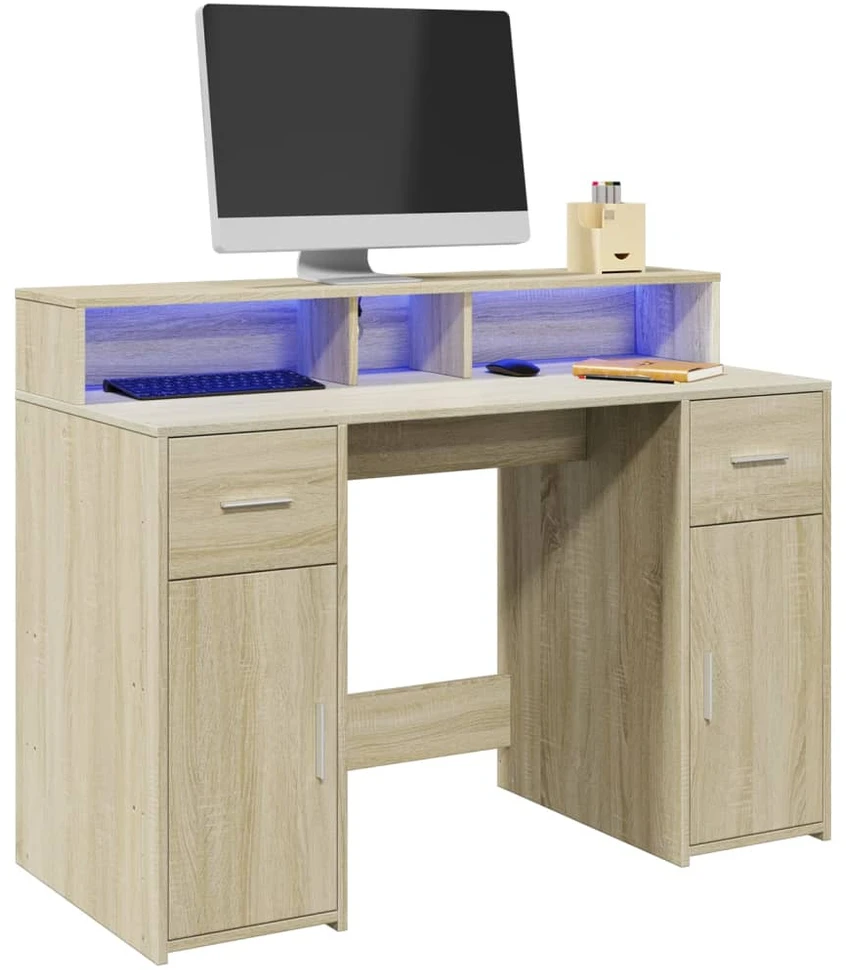 Rašomasis stalas su LED apšvietimu, ąžuolo, 97x45x90cm, mediena