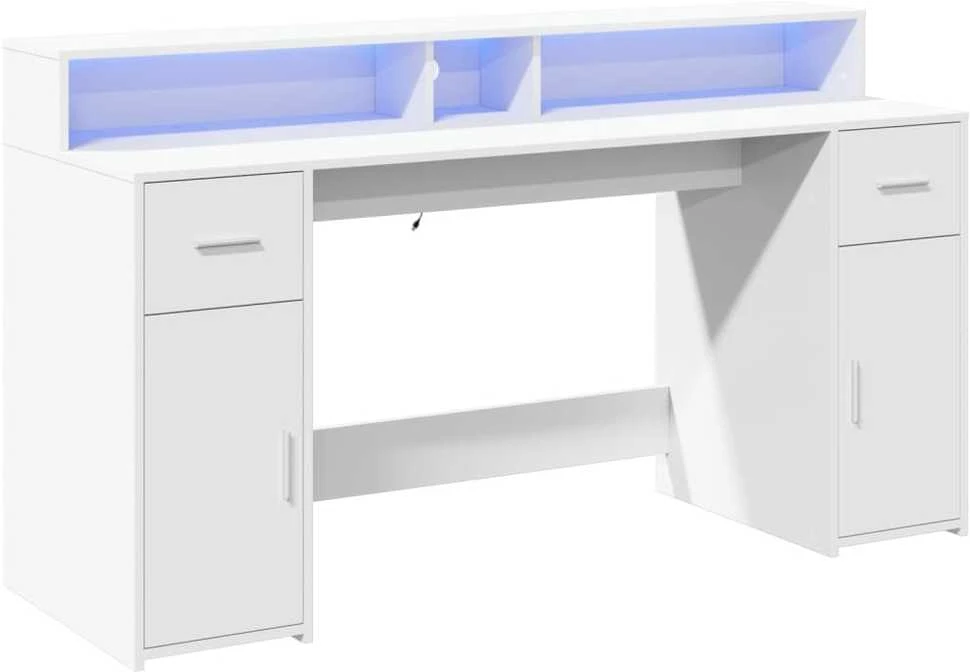 Rašomasis stalas su LED apšvietimu, baltas, 160x55x91cm