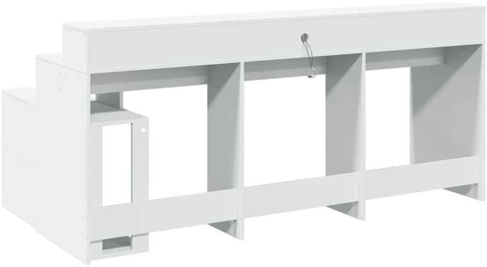 Rašomasis stalas su LED apšvietimu, baltas, 200x104x91cm