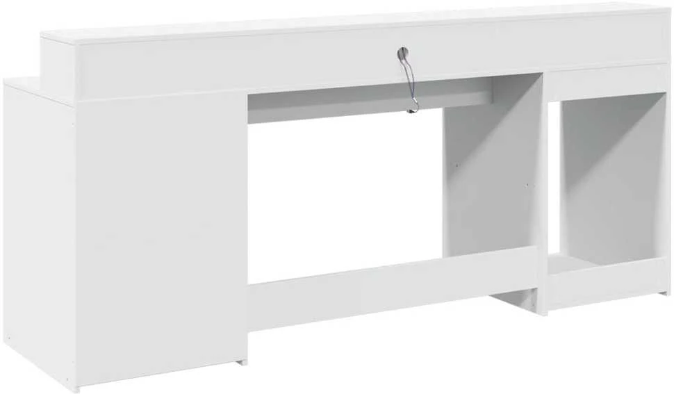 Rašomasis stalas su LED apšvietimu, baltas, 200x55x91cm