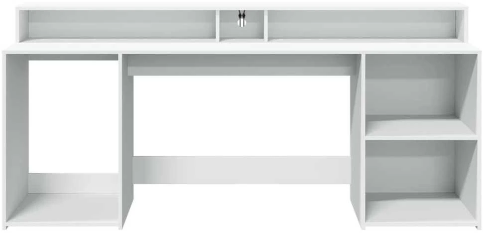Rašomasis stalas su LED apšvietimu, baltas, 200x55x91cm