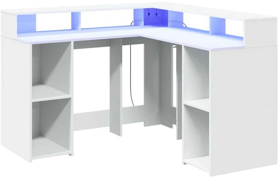 Rašomasis stalas su LED apšvietimu, baltas, 130x130x91cm