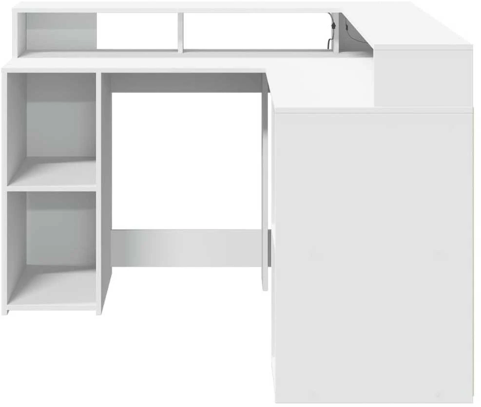Rašomasis stalas su LED apšvietimu, baltas, 130x130x91cm