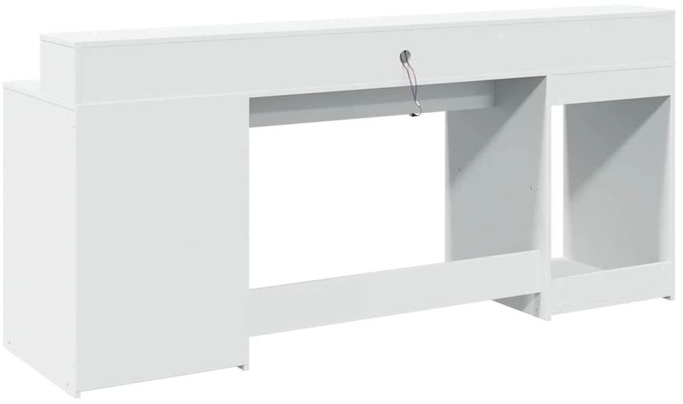 Rašomasis stalas su LED apšvietimu, baltas, 200x55x91cm