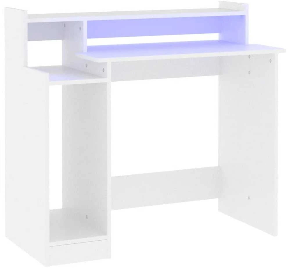 Rašomasis stalas su LED apšvietimu, baltas, 97x45x90cm, mediena