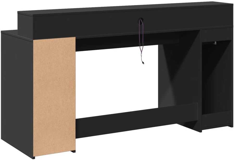 Rašomasis stalas su LED apšvietimu, juodas, 160x55x91cm