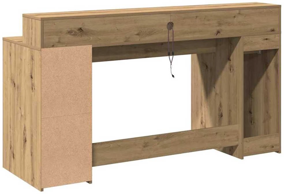 Rašomasis stalas su LED, rudas ąžuolo, 160x55x91cm, mediena