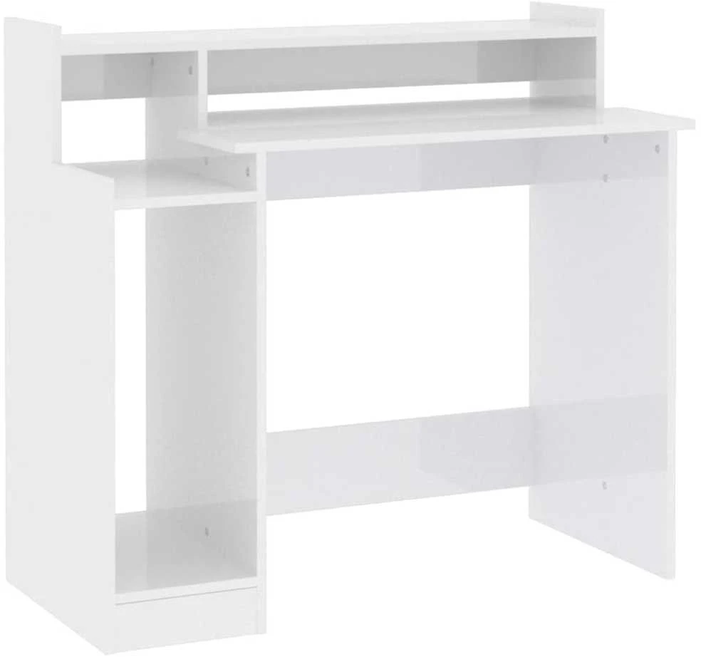 Rašomasis stalas su LED, baltas, 97x45x90cm, mediena, blizgus