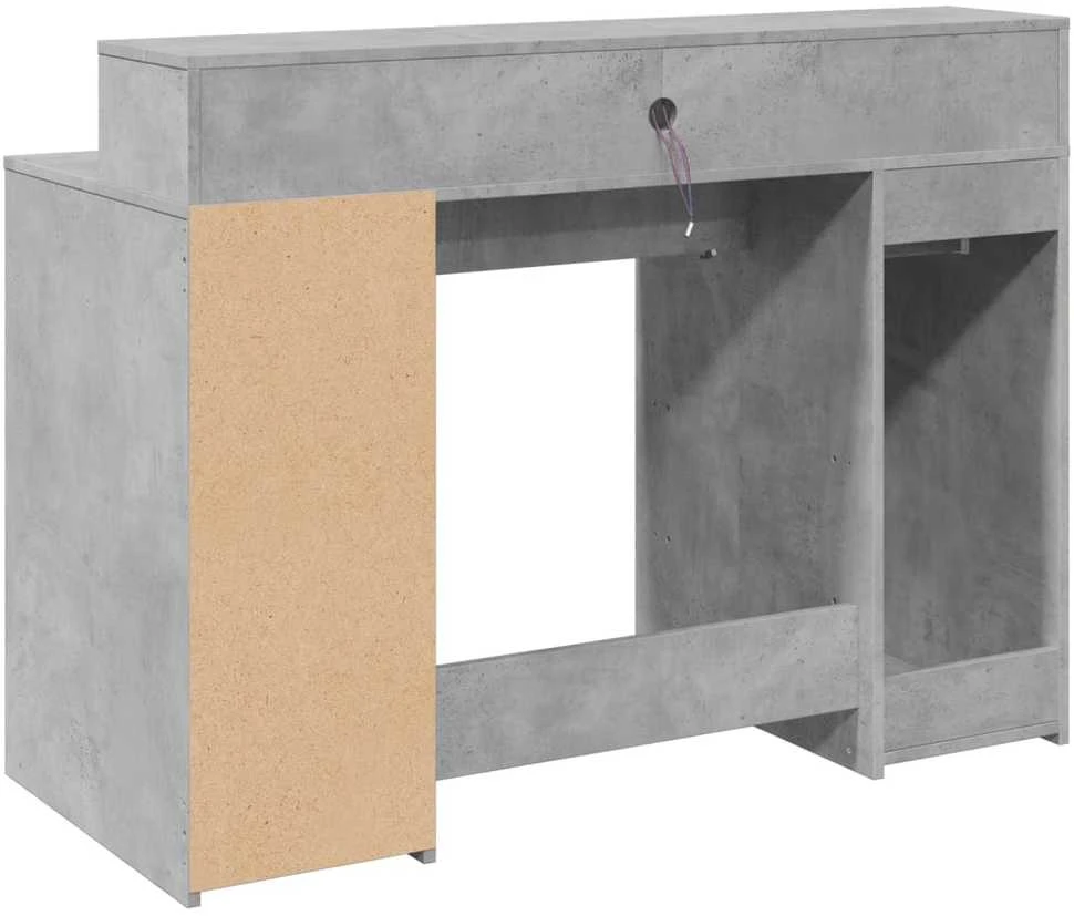 Rašomasis stalas su LED, betono pilkas, 120x55x91cm, mediena